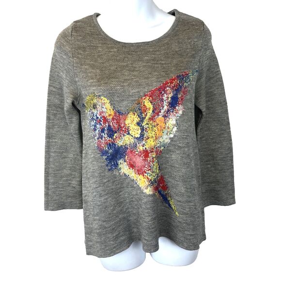 Anthropologie Sweaters - Anthropologie Hummingbird Art Sweater Starla M. Hoffman Size XS Pullover Gray